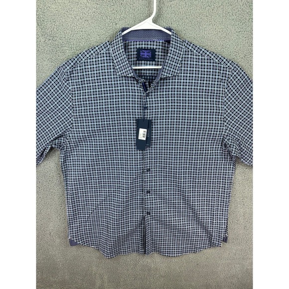 Michelsons of London Shirt Men's Regular Fit Blue Plaid Cuff Dress Shirt XXL New